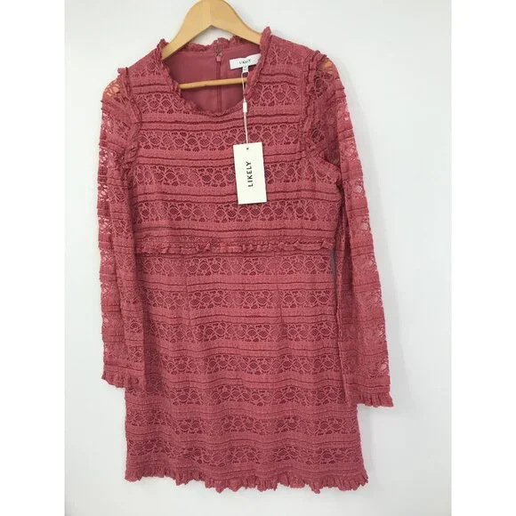 Likely Albie Long Sleeve Lace Dress Mauve Pink Size 14 NEW - coffeafoods.com